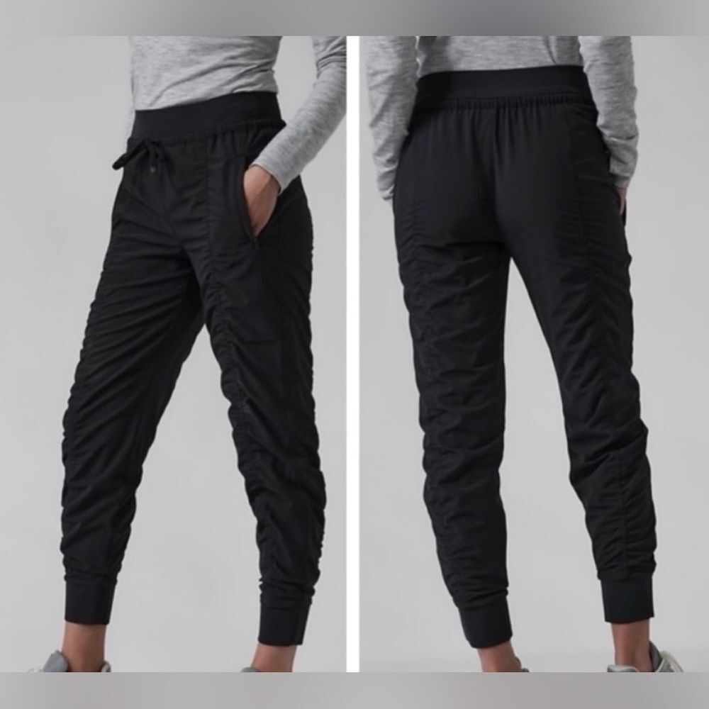 Athleta Attitude Jogger Pants Black Shirred Sides High Waist Size 4/S